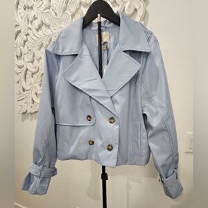 Sky Blue Women's Cropped Trench Coat/Jacket Water Resistant Sz Large NWT